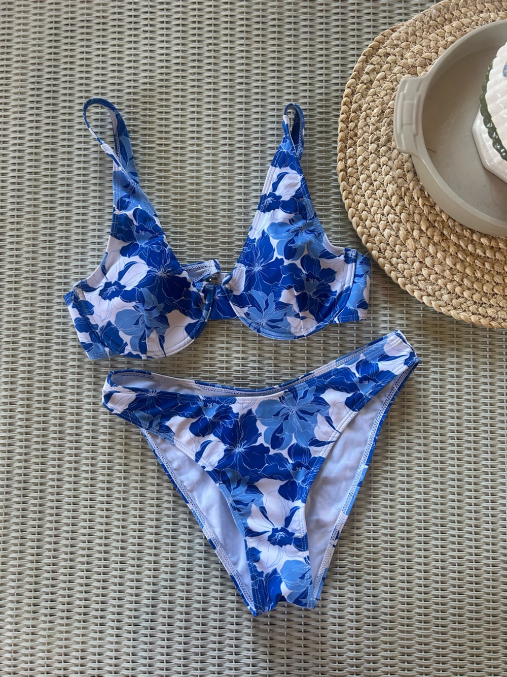 Blue Floral Bikini Top with Removable Cups